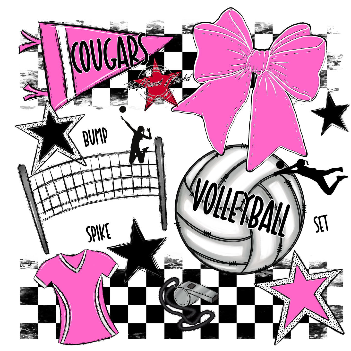 Cougars Checkers Volleyball Spirit Design-Baby Pink