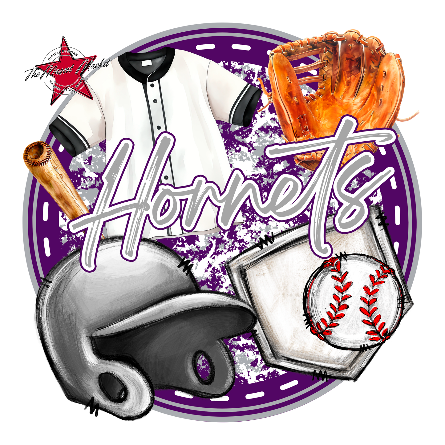 Hornets Circle Baseball Design-Purple-Grey
