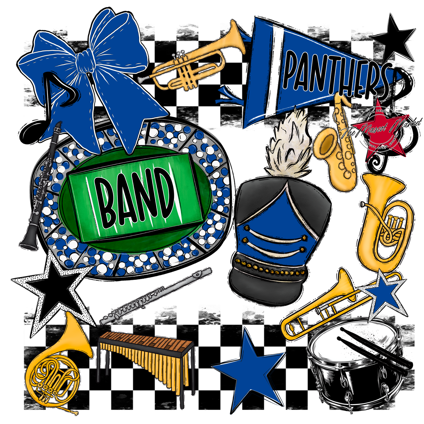 Panthers Checkers Band Spirit Design-Off Blue