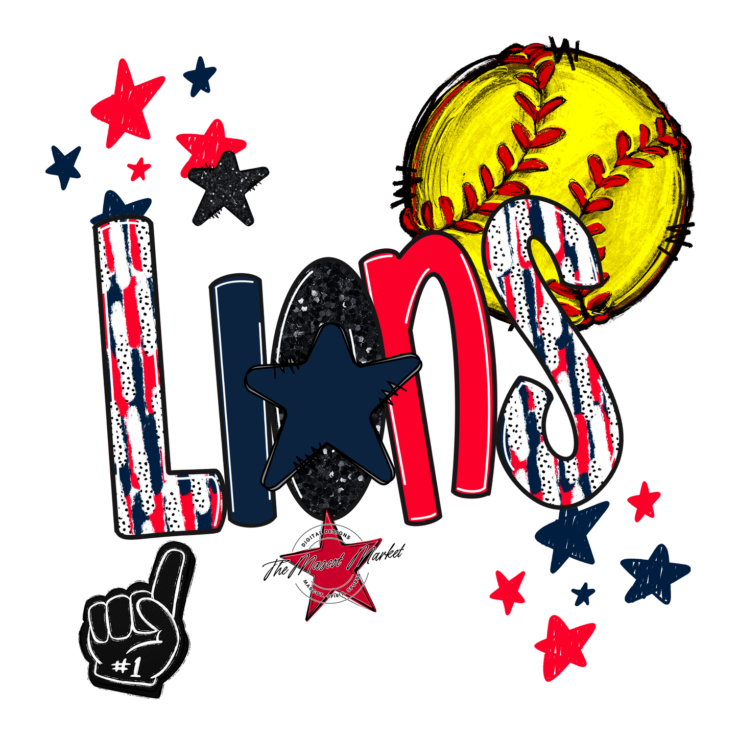 Lions Softball Scrape-Navy-Red