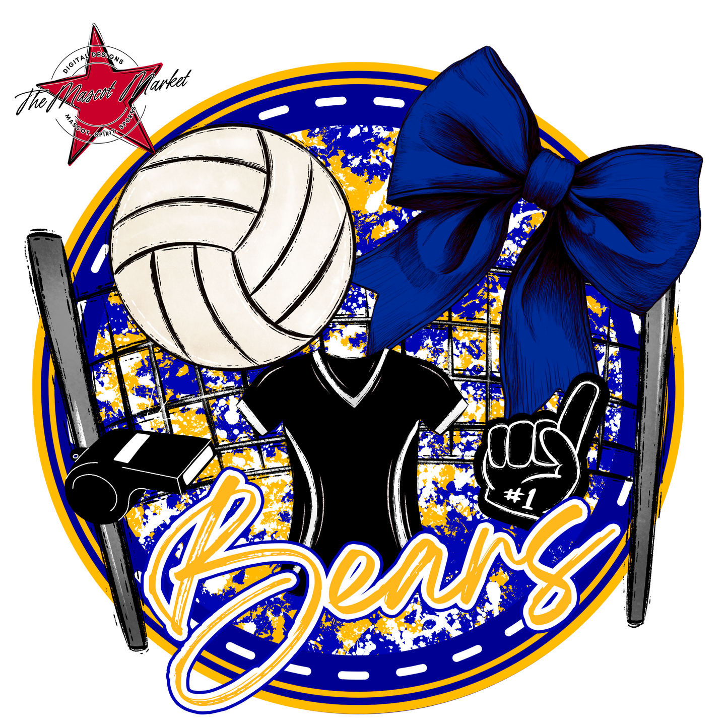 Bears Circle Volleyball Design-Blue-Yellow