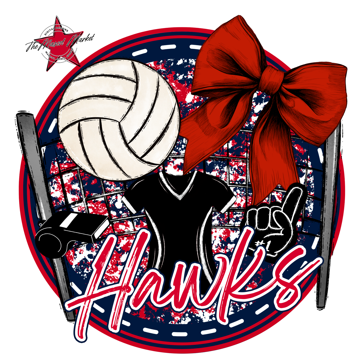 Hawks Circle Volleyball Design-Navy-Red