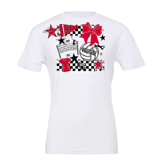 Volleyball Checkers Spirit Design-Red