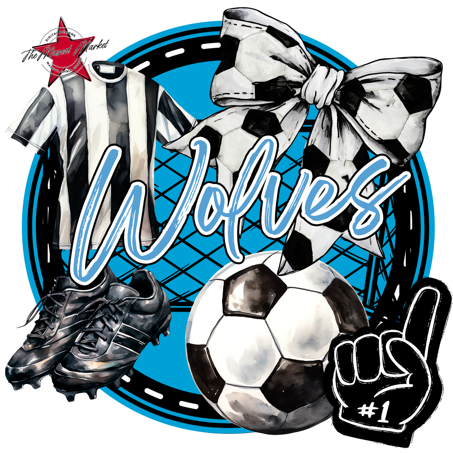 Wolves Circle Soccer Design-Carolina Blue