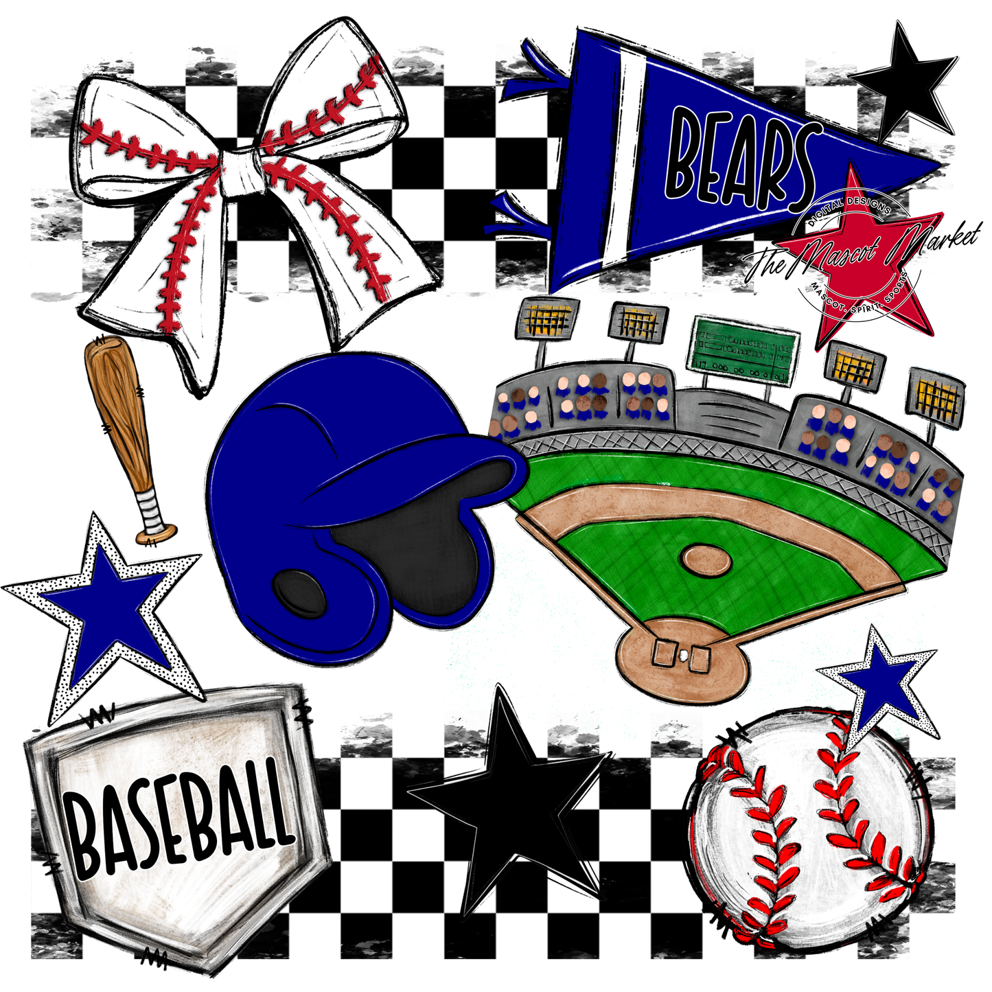 Bears Baseball Checkers Design-Blue