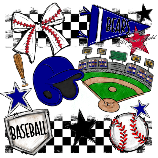 Bears Baseball Checkers Design-Blue