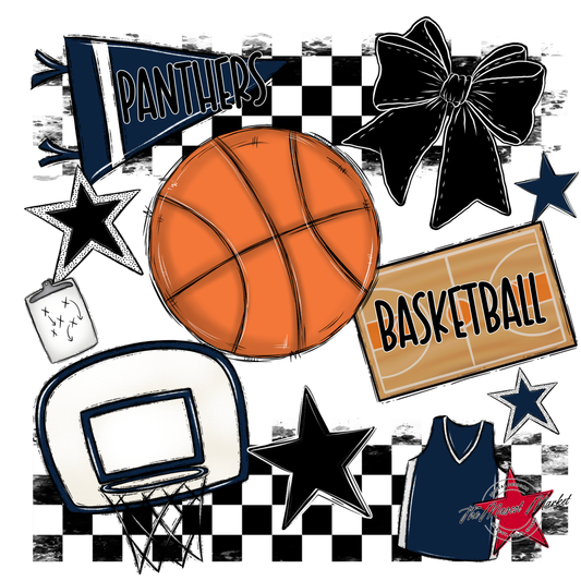 Panthers Checkers Basketball Spirit Design-Navy