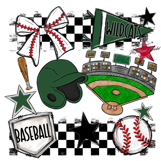 Wildcats Checkers Baseball Spirit Design-Green