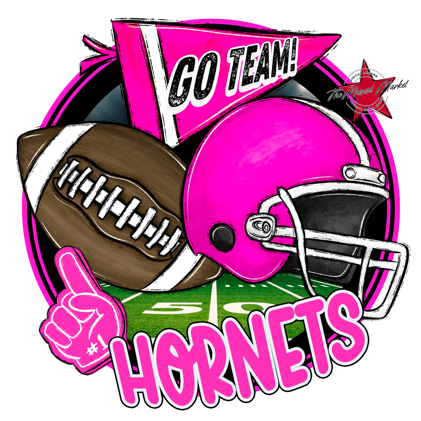 Hornets Circle Football Design-Pink