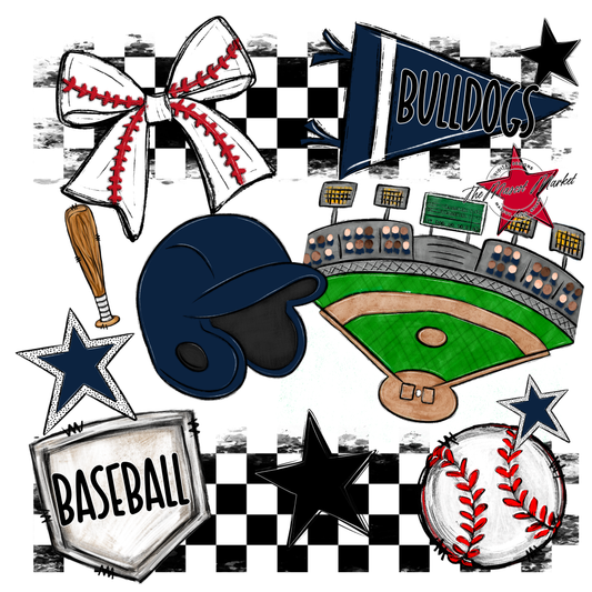 Bulldogs Checkers Baseball Spirit Design-Navy