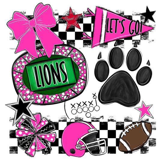 Lions Checkers Mascot Spirit Design w Paw-Pink