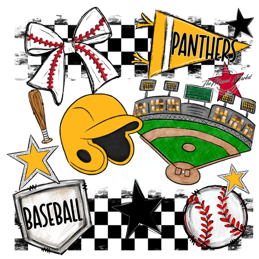 Panthers Checkers Baseball Spirit Design-Yellow