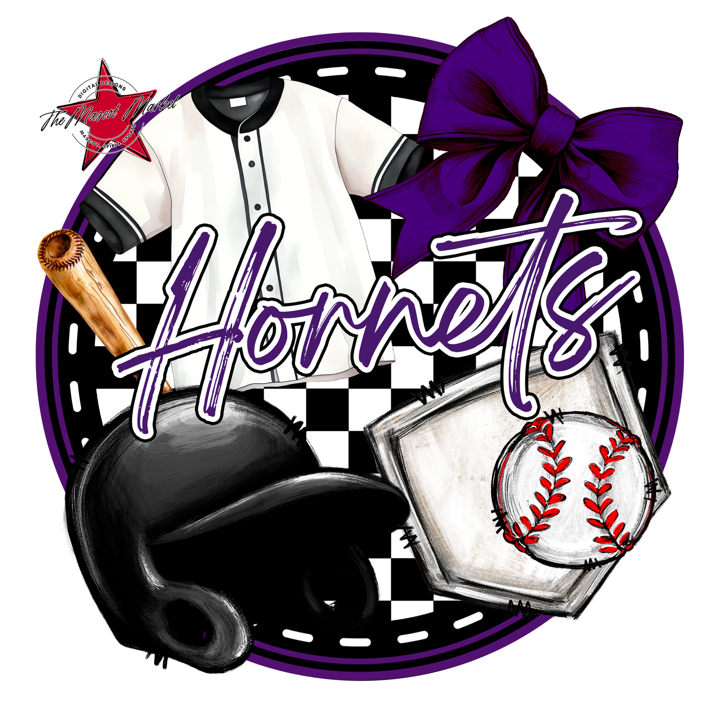 Hornets Circle Baseball Design-Purple