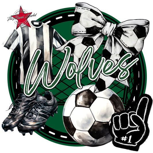 Wolves Circle Soccer Design-Green