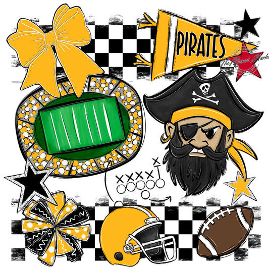 Pirates Checkers Mascot Spirit Design-Yellow