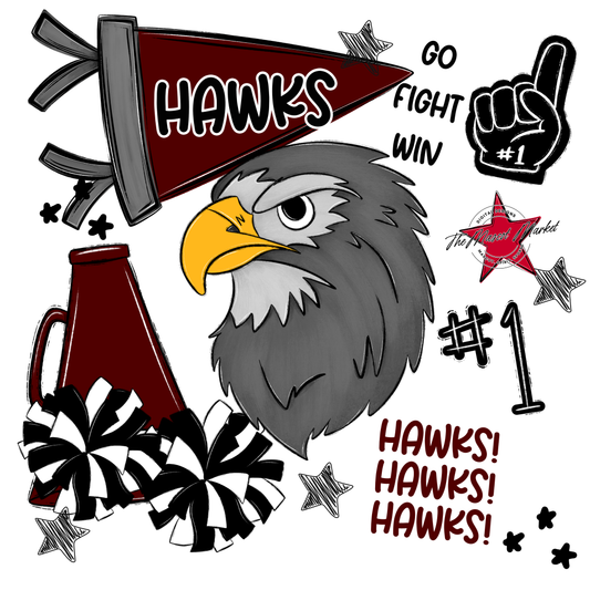 Hawks Mixed Mascot Spirit Design-Maroon