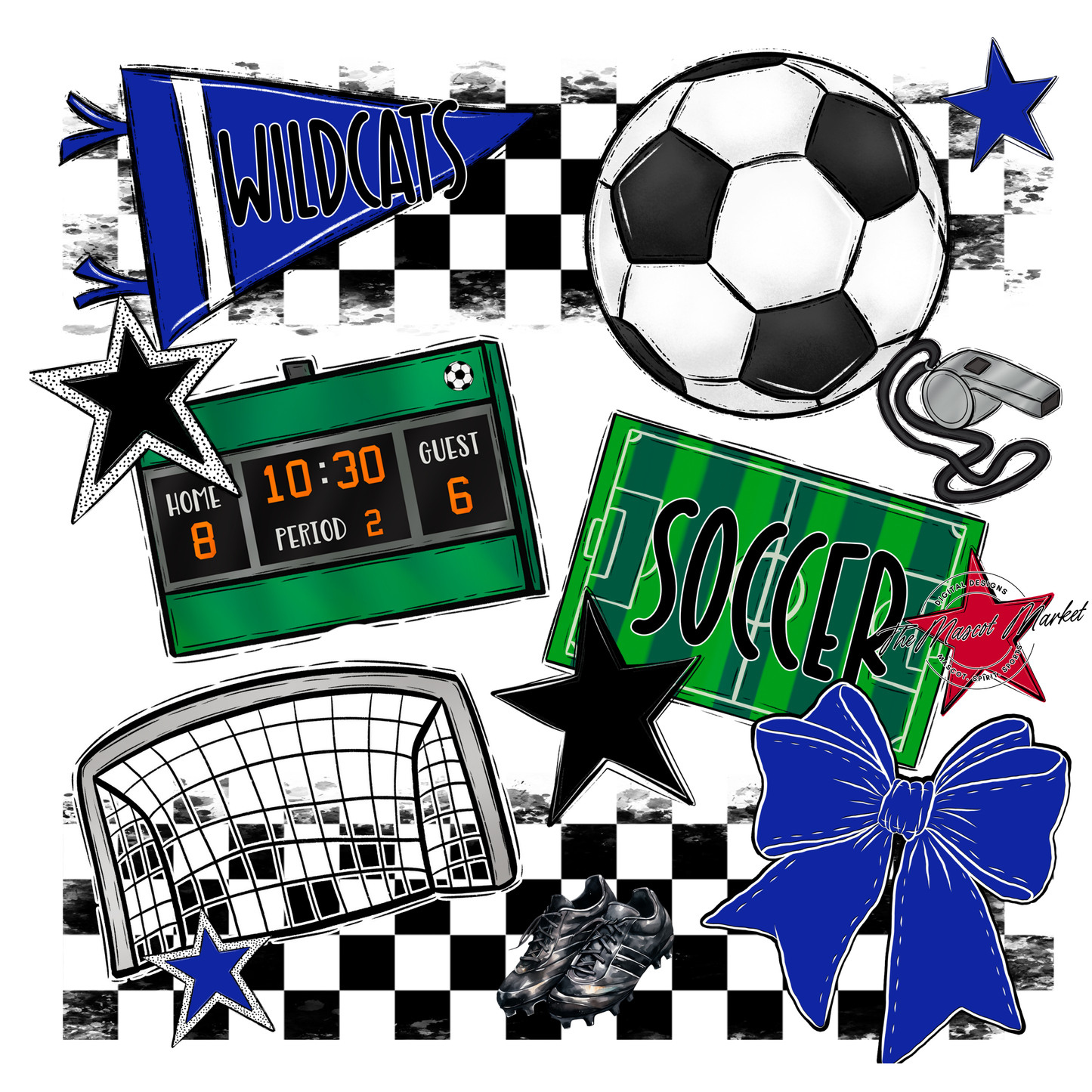 Wildcats Checkers Soccer Spirit Design-Royal Blue