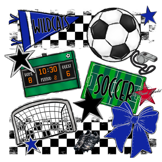 Wildcats Checkers Soccer Spirit Design-Royal Blue