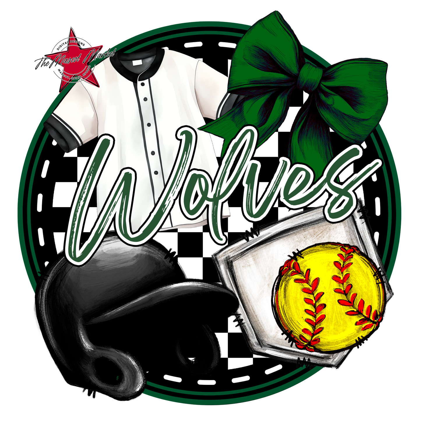 Wolves Circle Softball Design-Green