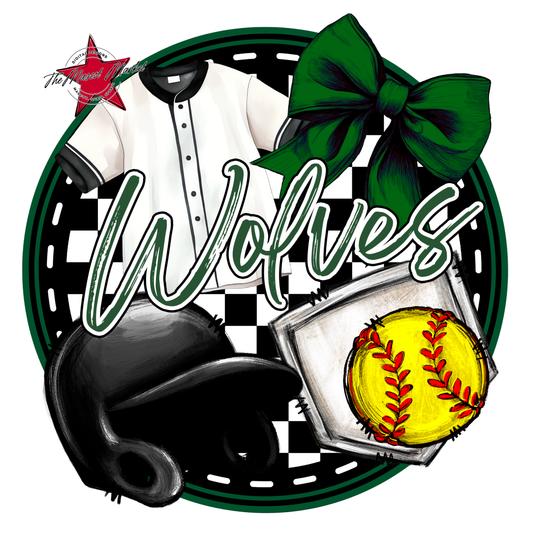 Wolves Circle Softball Design-Green