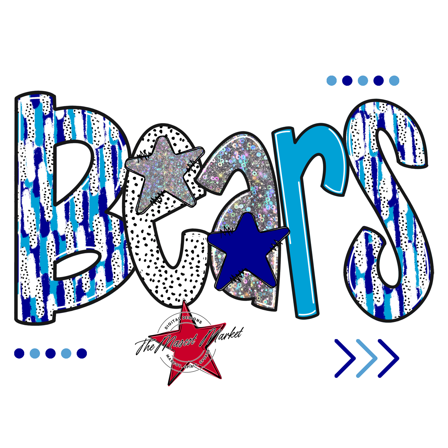 Bears Brushstroke Alpha Design-Blue-Carolina Blue