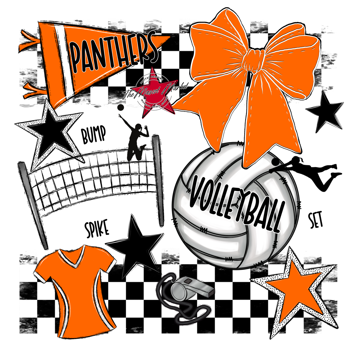 Panthers Checkers Volleyball Spirit Design-Orange