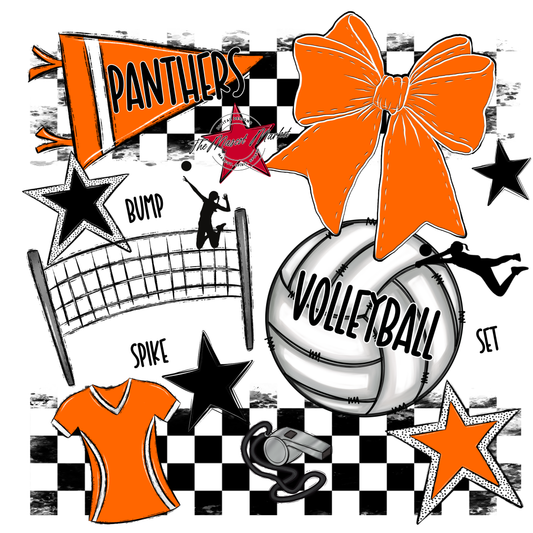 Panthers Checkers Volleyball Spirit Design-Orange