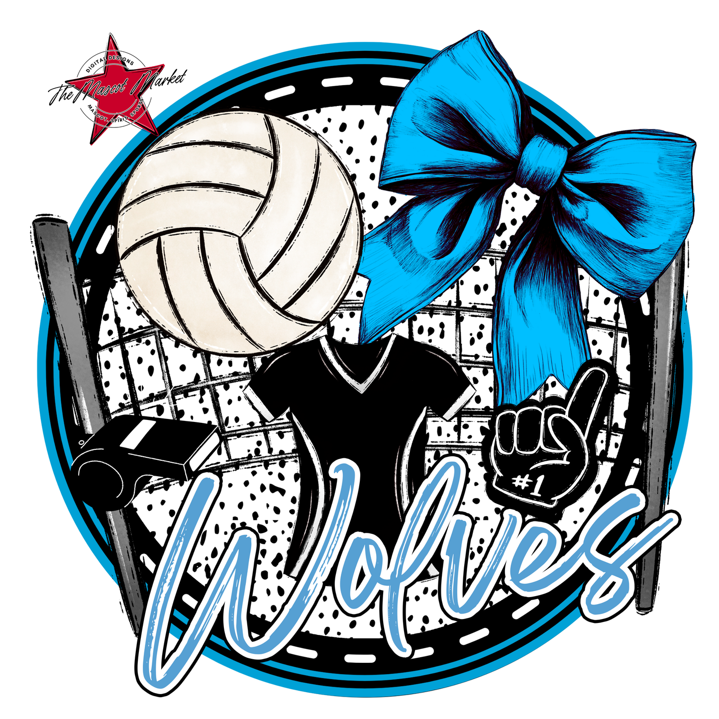 Wolves Circle Volleyball Design-Carolina Blue