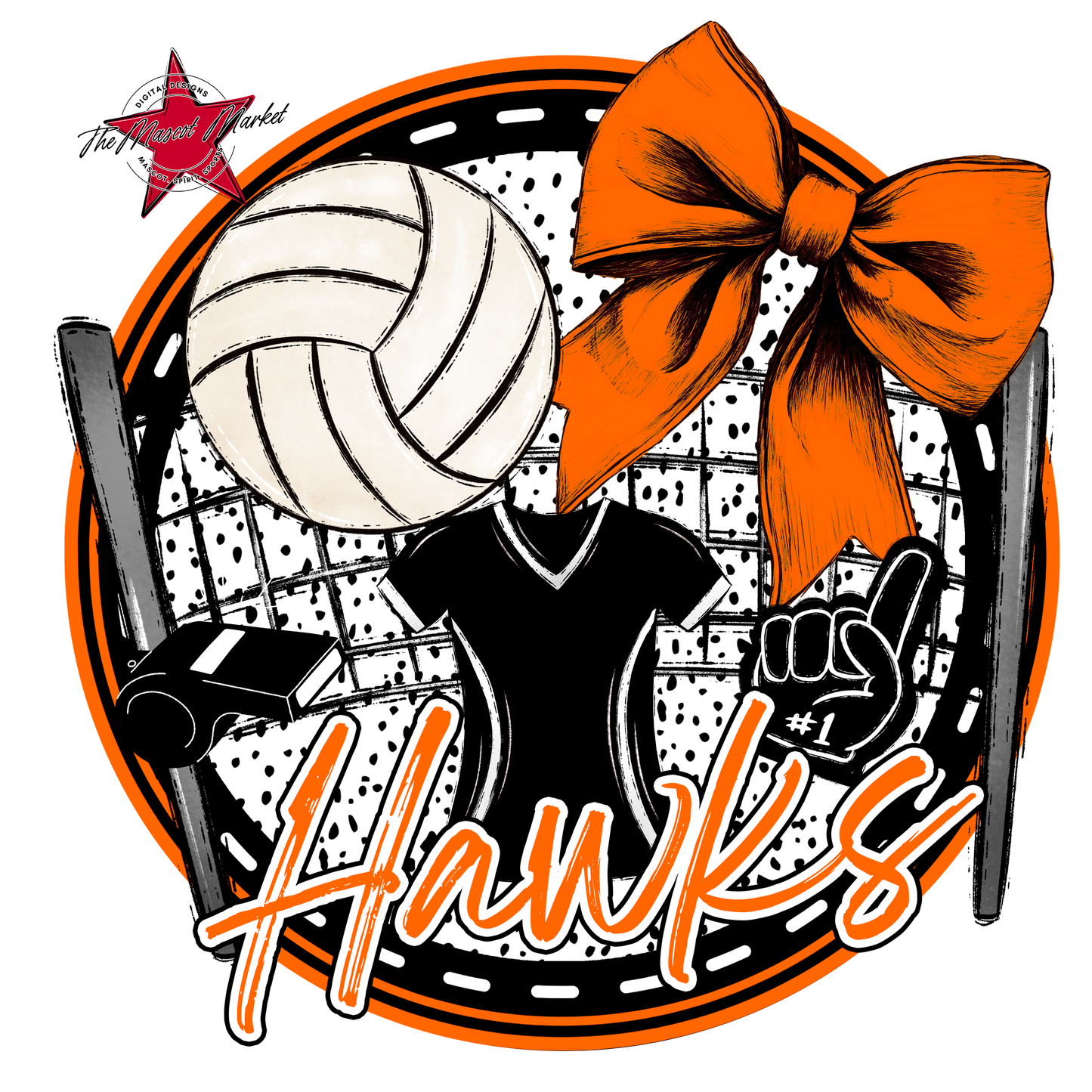 Hawks Circle Volleyball Design-Orange