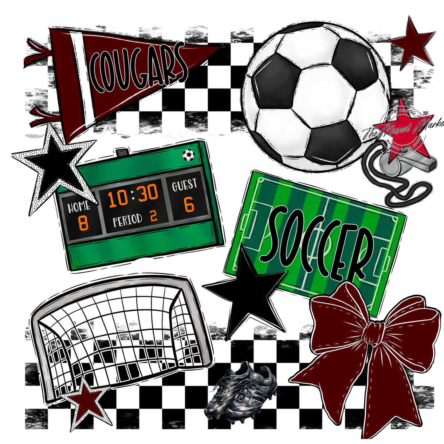 Cougars Checkers Soccer Spirit Design-Maroon