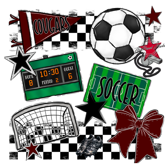 Cougars Checkers Soccer Spirit Design-Maroon
