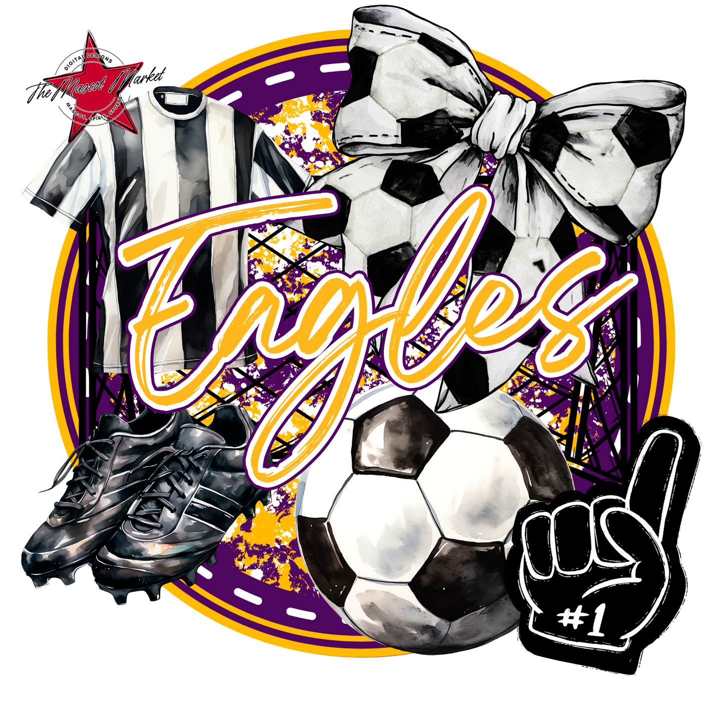 Eagles Circle Soccer Design-Purple-Yellow