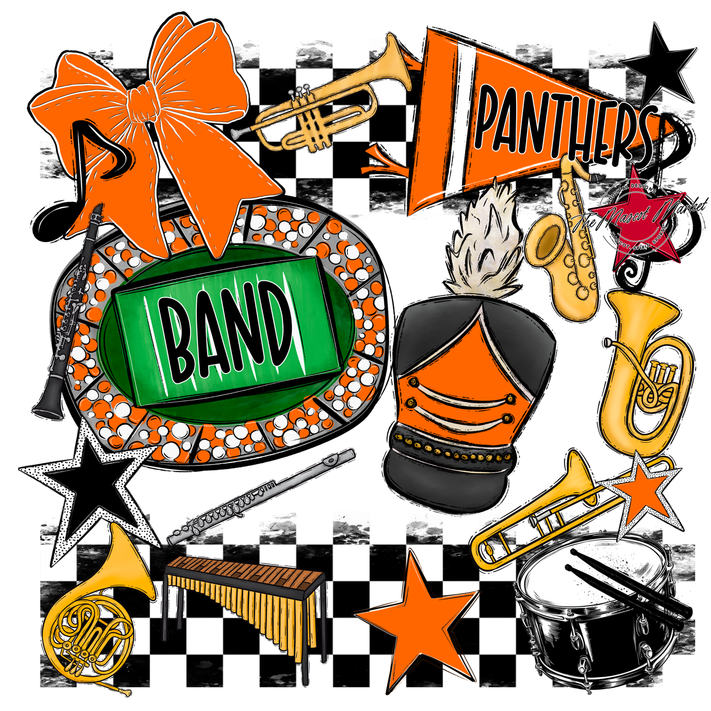 Panthers Checkers Band Spirit Design-Orange