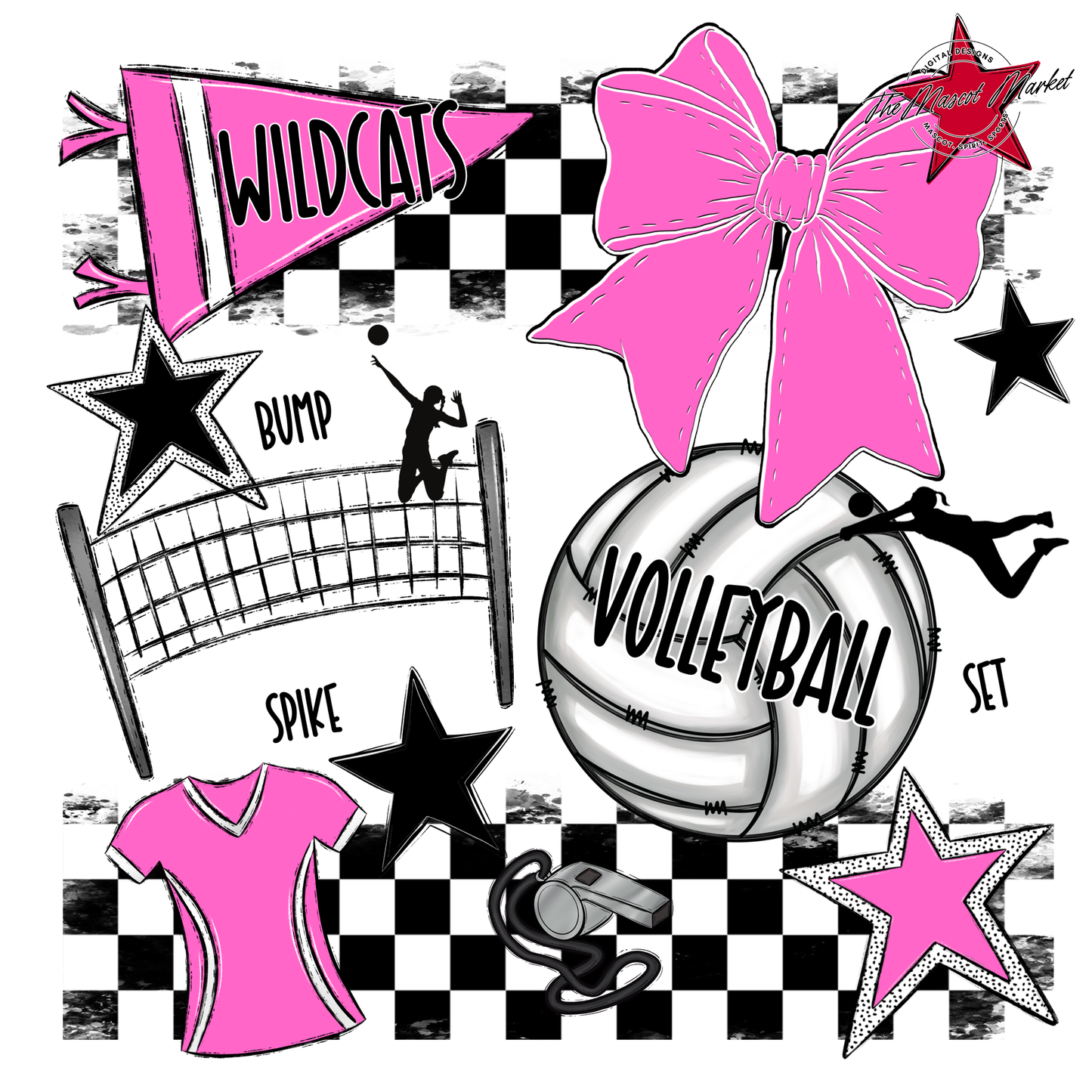 Wildcats Checkers Volleyball Spirit Design-Baby Pink