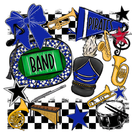 Pirates Checkers Band Spirit Design-Royal Blue
