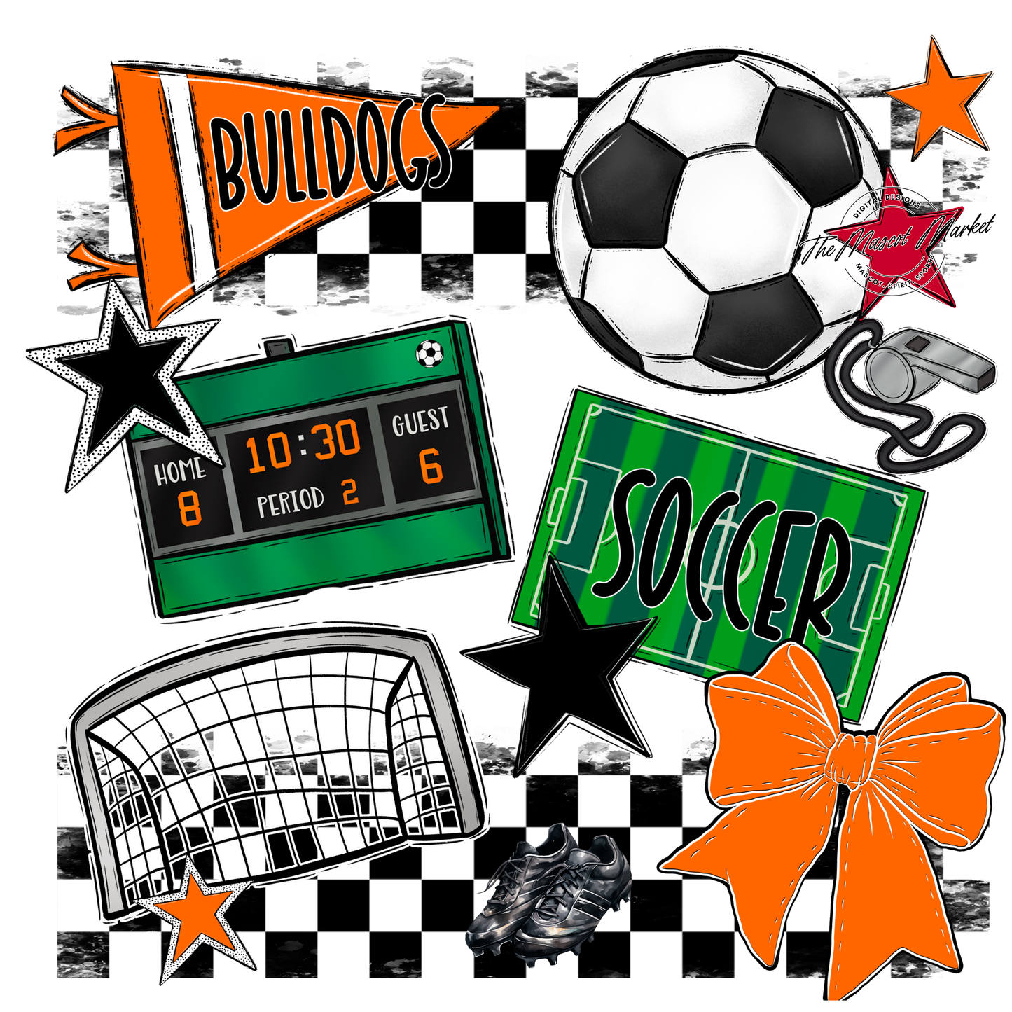 Bulldogs Checkers Soccer Spirit Design-Orange