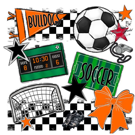 Bulldogs Checkers Soccer Spirit Design-Orange