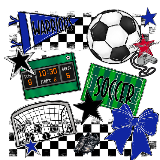 Warriors Checkers Soccer Spirit Design-Royal Blue