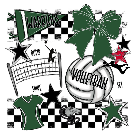Warriors Checkers Volleyball Spirit Design-Green
