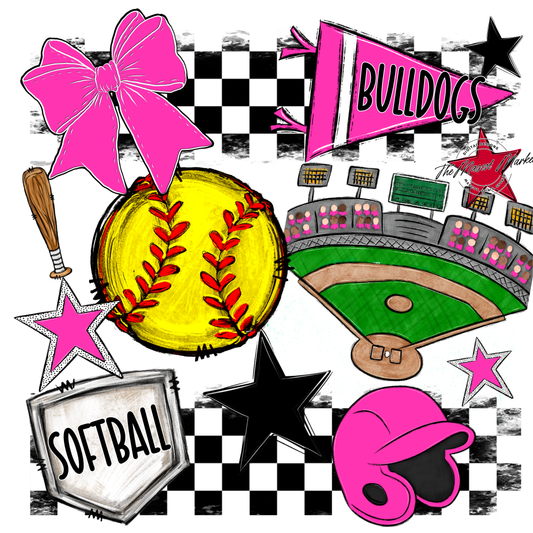 Bulldogs Checkers Softball Spirit Design-Pink