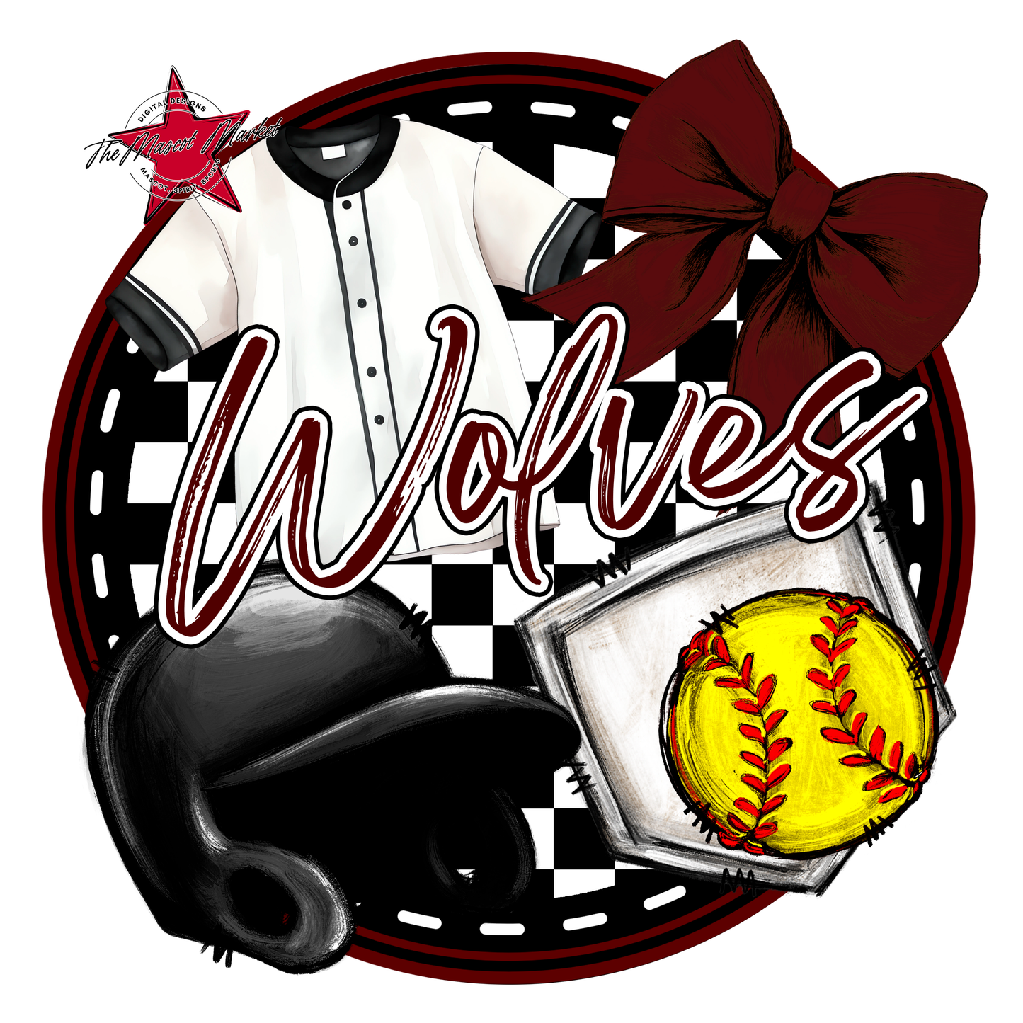 Wolves Circle Softball Design-Maroon