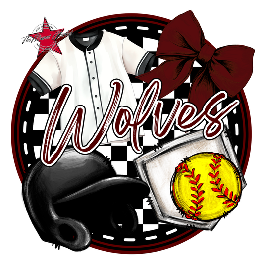 Wolves Circle Softball Design-Maroon