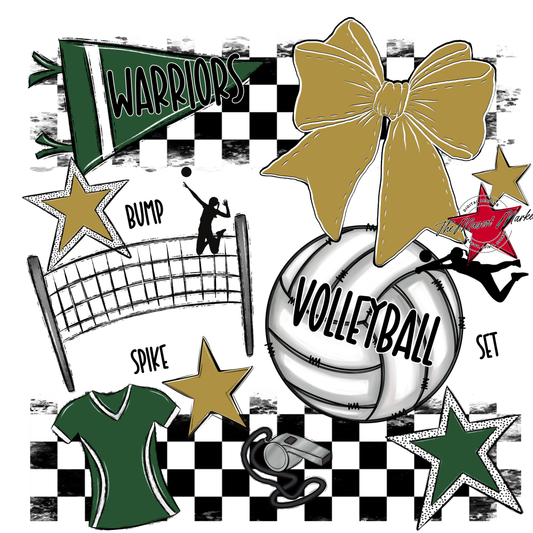 Warriors Checkers Volleyball Spirit Design-Green-Gold