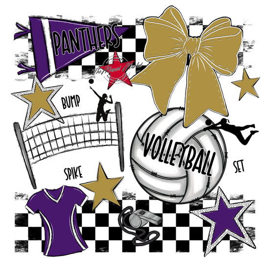 Panthers Checkers Volleyball Spirit Design-Purple-Gold