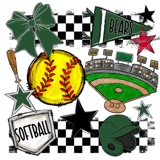 Bears Softball Checkers Design-Green