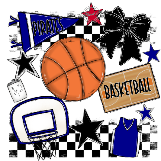 Pirates Checkers Basketball Spirit Design-Blue