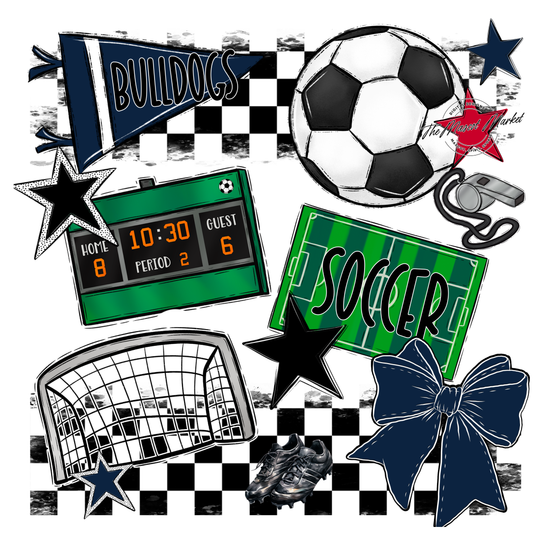 Bulldogs Checkers Soccer Spirit Design-Navy