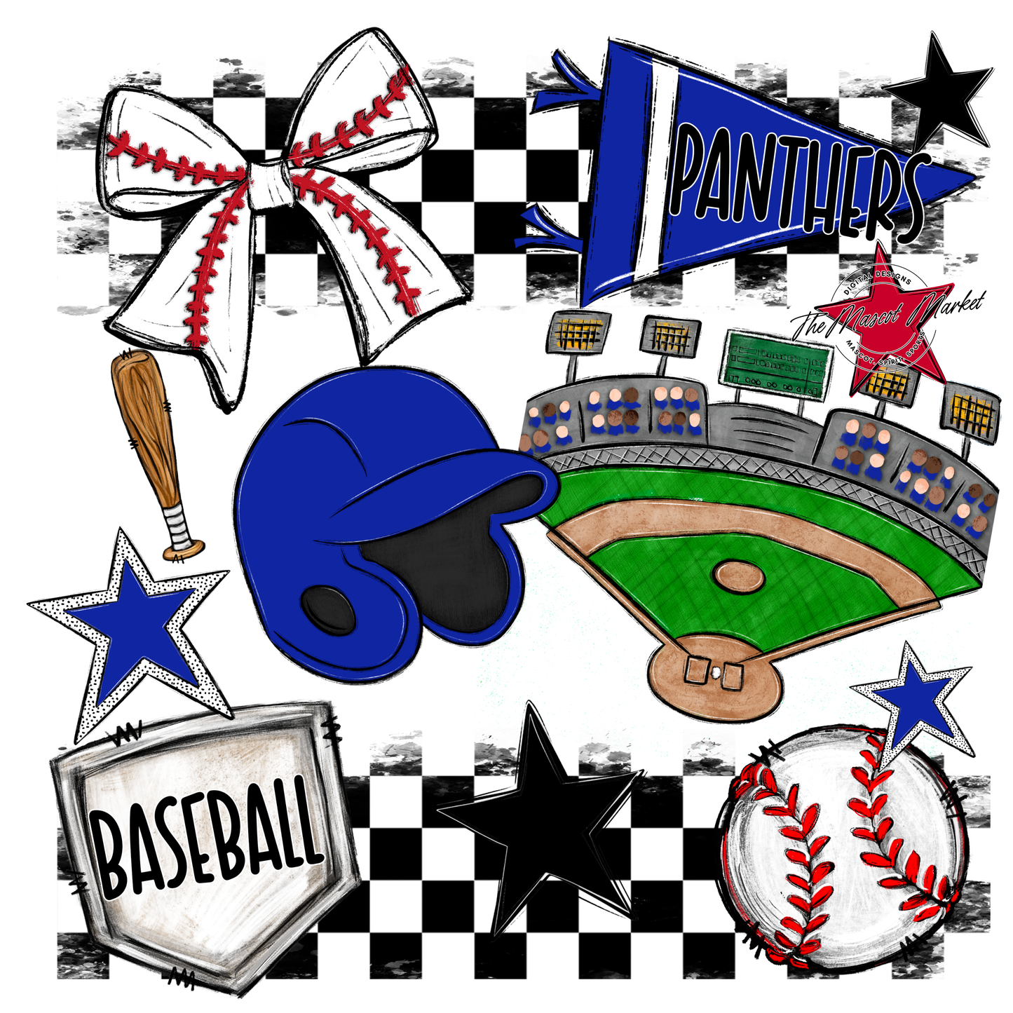 Panthers Checkers Baseball Spirit Design-Royal Blue