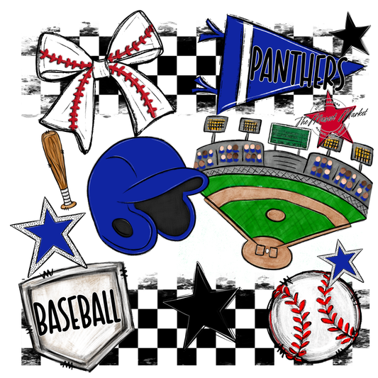 Panthers Checkers Baseball Spirit Design-Royal Blue