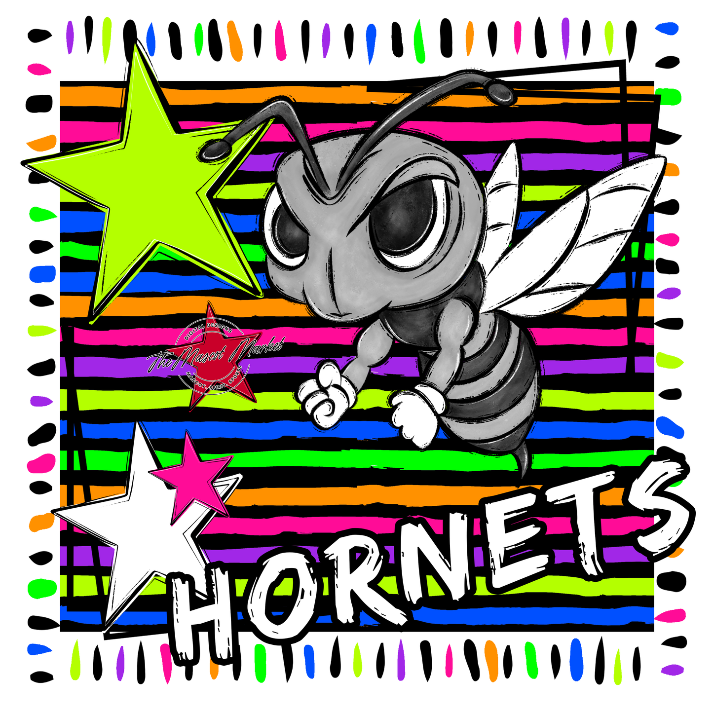 Hornets Mascot Frame-Neon Black